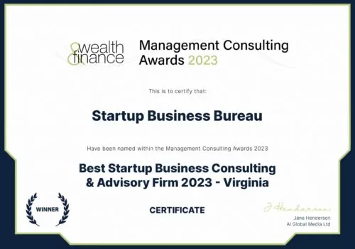 2023 W&F Management Consulting Awards- Certificate Best Start-up